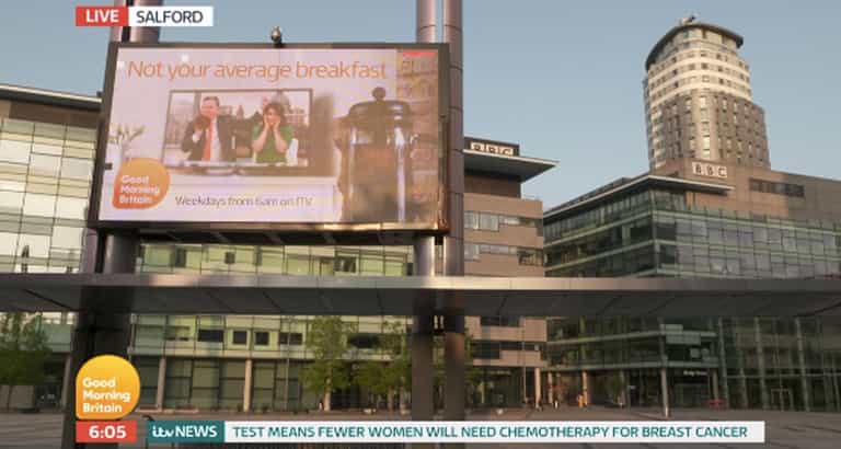 Piers Morgan trolls BBC Breakfast with massive billboard outside their studio Piers Morgan trolls BBC Breakfast with massive billboard outside their studio
