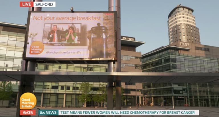 Piers Morgan trolls BBC Breakfast with massive billboard outside their studio Piers Morgan trolls BBC Breakfast with massive billboard outside their studio