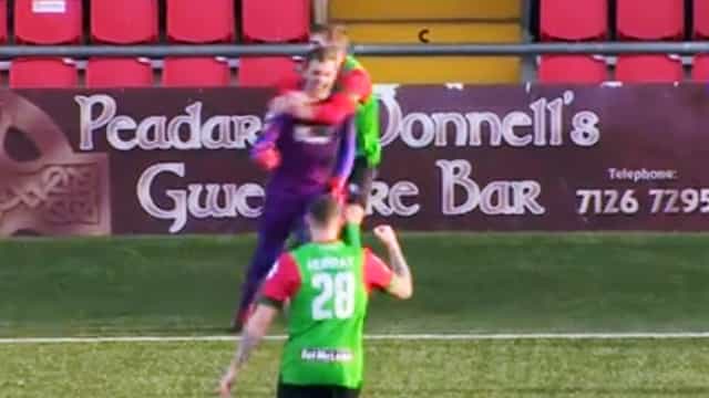 Glentoran goalkeeper scores cracker of a goal from inside his own half Glentoran goalkeeper scores cracker of a goal from inside his own half
