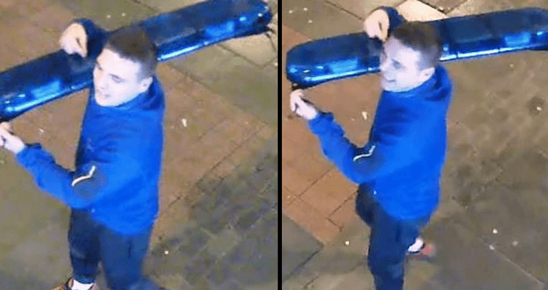 Police hunt man who stole blue light from top of cop car Police hunt man who stole blue light from top of cop car