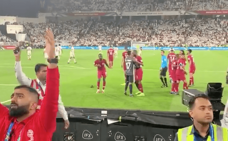 UAE fans throw shoes at celebrating Qatar players during Asian Cup semi-final UAE fans throw shoes at celebrating Qatar players during Asian Cup semi-final