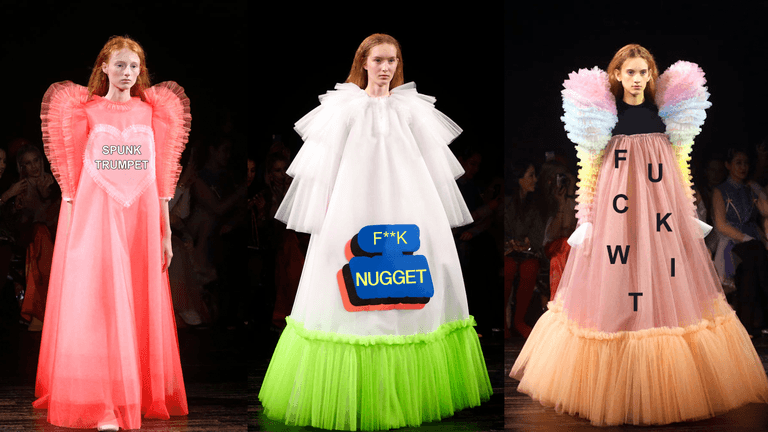 Viktor & Rolf’s meme-inspired dresses are significantly improved with British insults Viktor & Rolf’s meme-inspired dresses are significantly improved with British insults