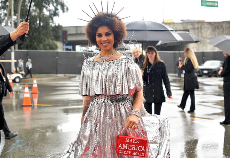 Donald Trump supporting singer Joy Villa wears ‘Build the Wall’ dress at Grammys Donald Trump supporting singer Joy Villa wears ‘Build the Wall’ dress at Grammys