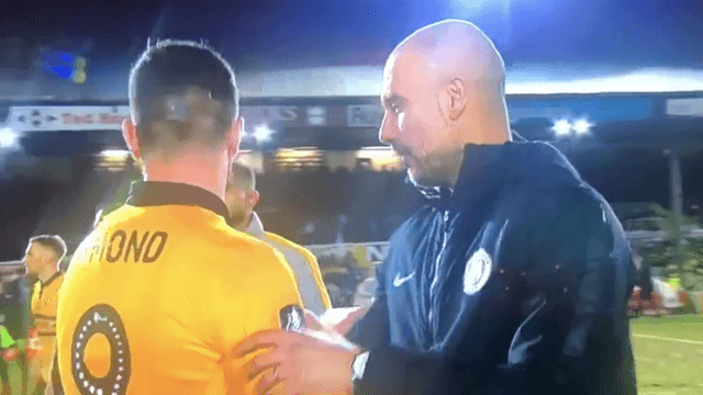 Pep Guardiola seeks out Irish striker Padraig Amond after Newport’s gallant defeat Pep Guardiola seeks out Irish striker Padraig Amond after Newport’s gallant defeat