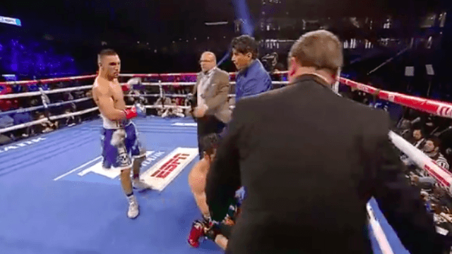 Brooklyn boxer’s disrespectful celebration did not go down well with opponent’s corner Brooklyn boxer’s disrespectful celebration did not go down well with opponent’s corner
