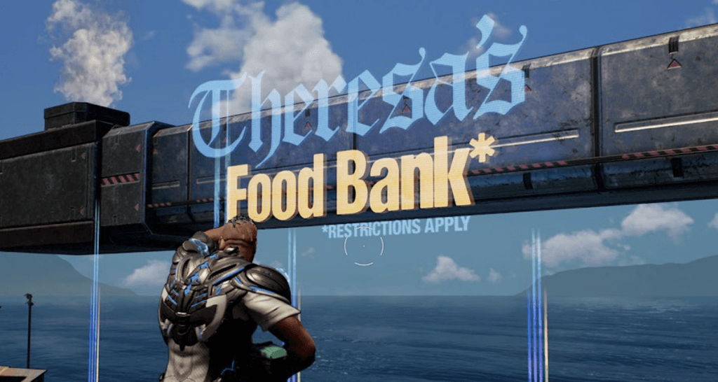 Coincidentally, there’s a place called Theresa’s food bank in the new Crackdown game
