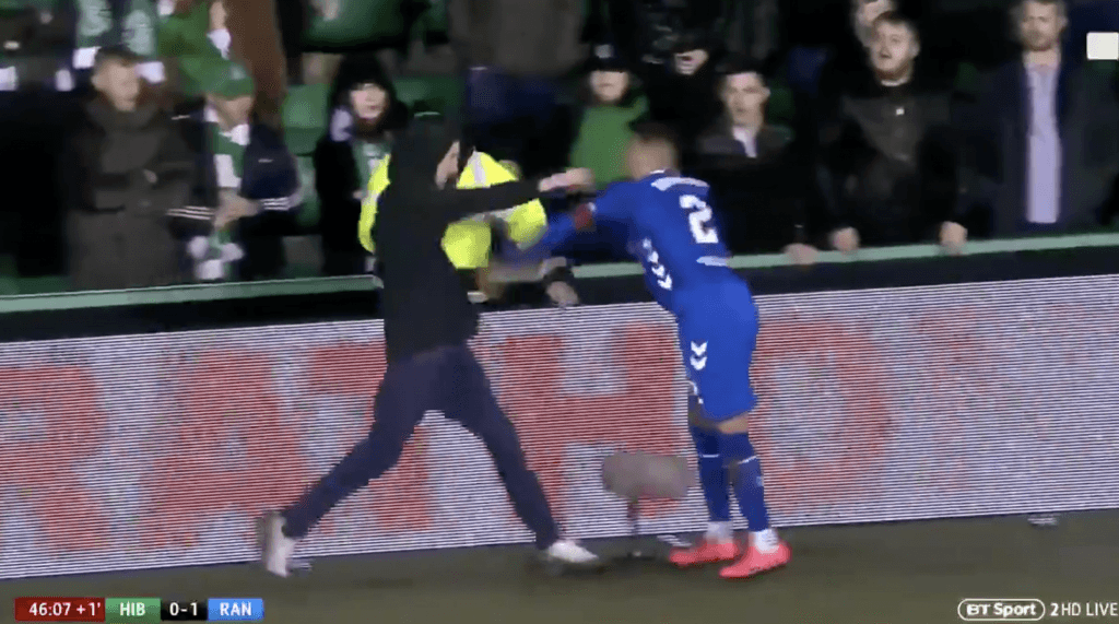 Hibernian fan confronts Rangers’ James Tavernier