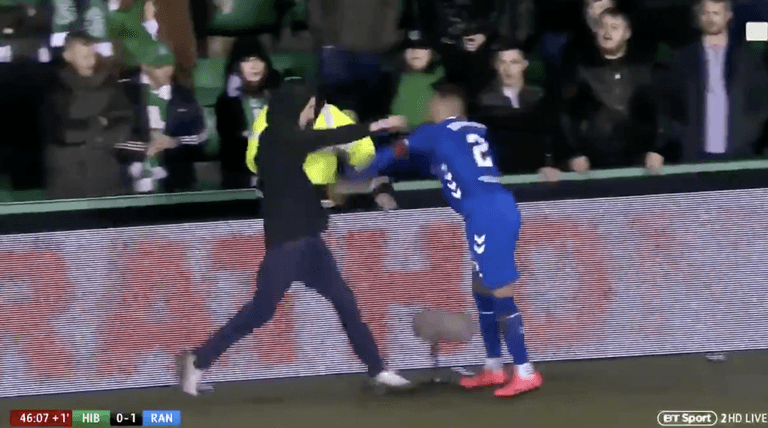 Hibernian fan confronts Rangers’ James Tavernier Hibernian fan confronts Rangers’ James Tavernier