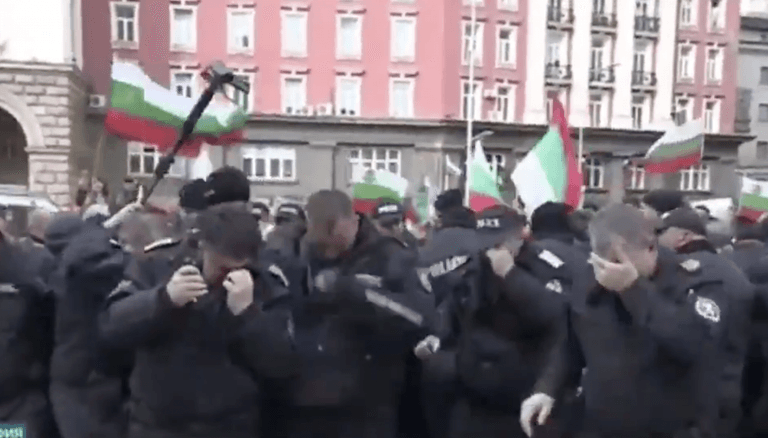 Bulgarian police accidentally pepper spray themselves instead of protesters Bulgarian police accidentally pepper spray themselves instead of protesters