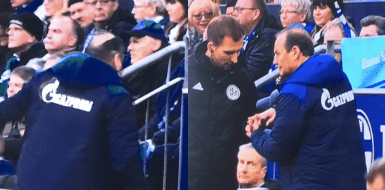 Schalke manager hands fourth official some sweets to apologise for shouting at him Schalke manager hands fourth official some sweets to apologise for shouting at him