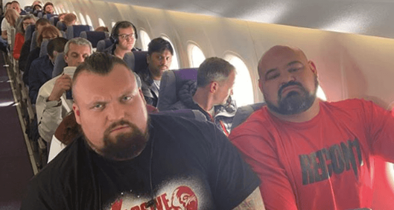Eddie Hall and Brian Shaw forced to sit next to each other on budget flight Eddie Hall and Brian Shaw forced to sit next to each other on budget flight