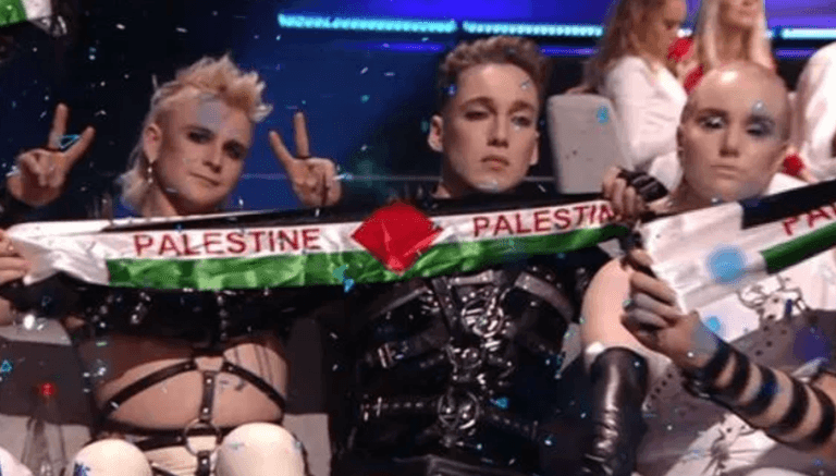 Iceland’s Eurovision act booed for holding up Palestinian flag as points announced in Israel Iceland’s Eurovision act booed for holding up Palestinian flag as points announced in Israel