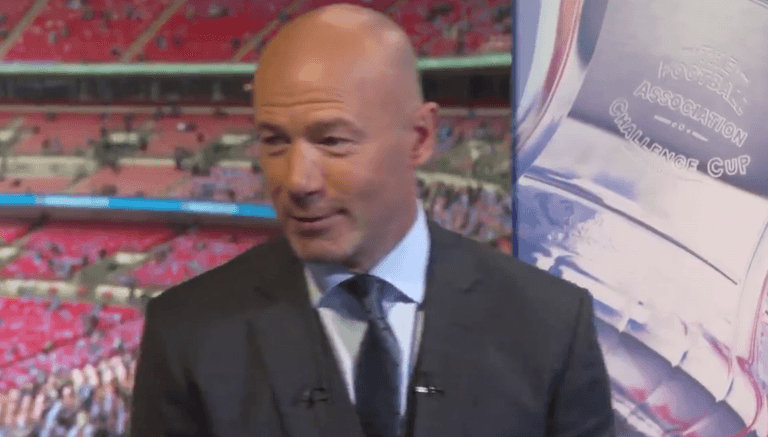 Alan Shearer mocked by Wembley’s big screen for not winning FA Cup Alan Shearer mocked by Wembley’s big screen for not winning FA Cup