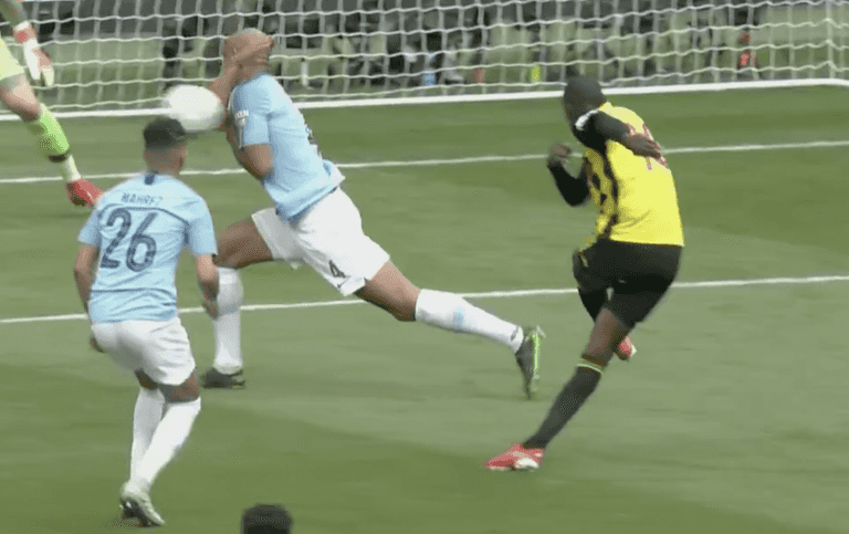 Watford denied penalty as ball hits Vincent Kompany’s arm Watford denied penalty as ball hits Vincent Kompany’s arm