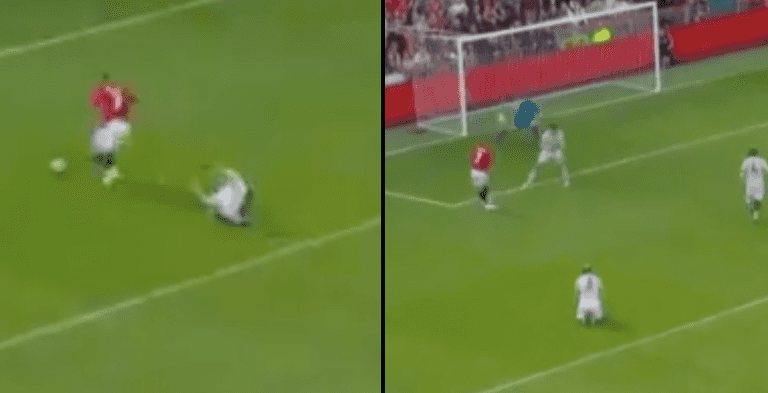 David Beckham puts Bayern player on the floor before hammering home Manchester United goal David Beckham puts Bayern player on the floor before hammering home Manchester United goal