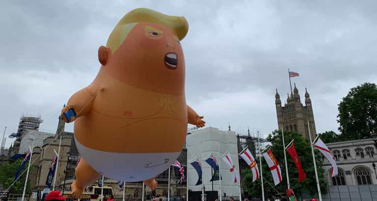 The Donald Trump baby blimp has taken flight over London again The Donald Trump baby blimp has taken flight over London again