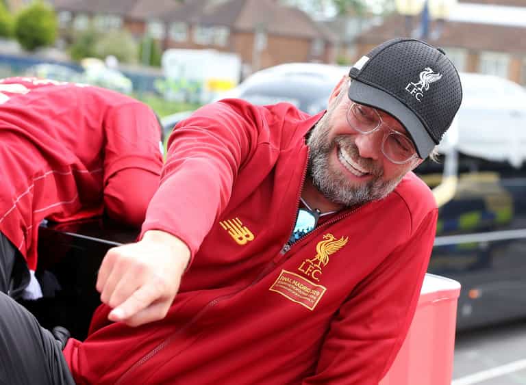 WATCH: Jurgen Klopp almost falls off bus during Liverpool’s trophy parade WATCH: Jurgen Klopp almost falls off bus during Liverpool’s trophy parade