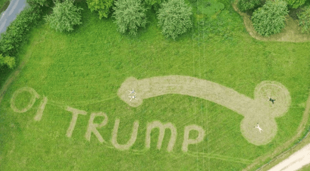 Student mows giant penis into lawn to greet Donald Trump’s arrival at Stansted Airport Student mows giant penis into lawn to greet Donald Trump’s arrival at Stansted Airport