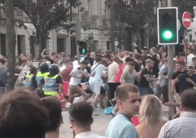 Portuguese police clash with England fans in Porto Portuguese police clash with England fans in Porto