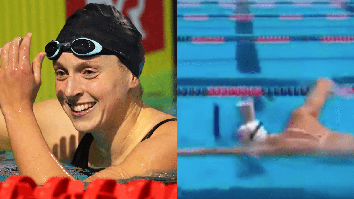 Olympic champion swims length of pool with glass of chocolate milk on her head