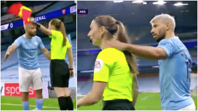 Sergio Aguero escapes booking after grabbing official Sian Massey Sergio Aguero escapes booking after grabbing official Sian Massey