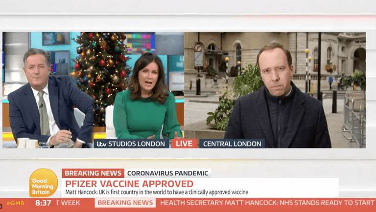 Matt Hancock says he will get a Covid vaccination live on TV with Piers Morgan Matt Hancock says he will get a Covid vaccination live on TV with Piers Morgan