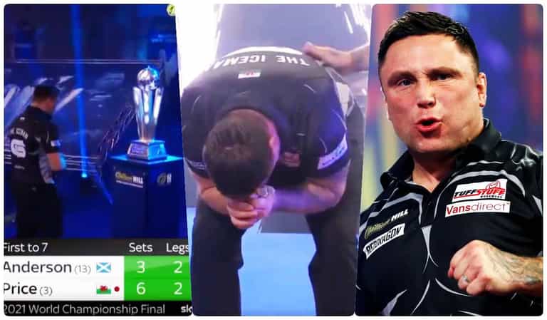 Gerwyn Price walks right up to the Sid Waddell trophy before finally nailing his 12th match dart Gerwyn Price walks right up to the Sid Waddell trophy before finally nailing his 12th match dart