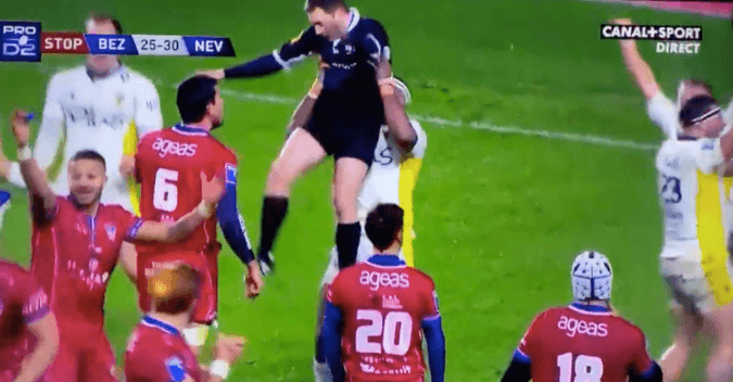 Rugby player sent off for picking the referee up in celebration
