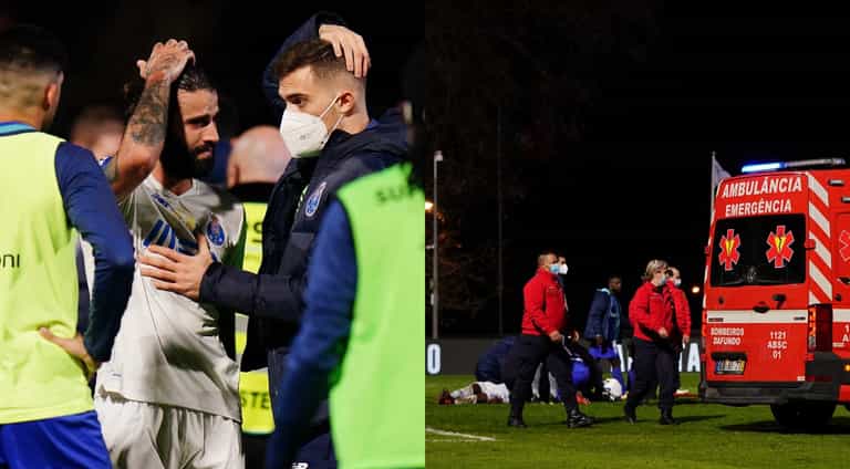 Porto players in tears as Nanu left unconscious after sickening clash with goalkeeper Porto players in tears as Nanu left unconscious after sickening clash with goalkeeper