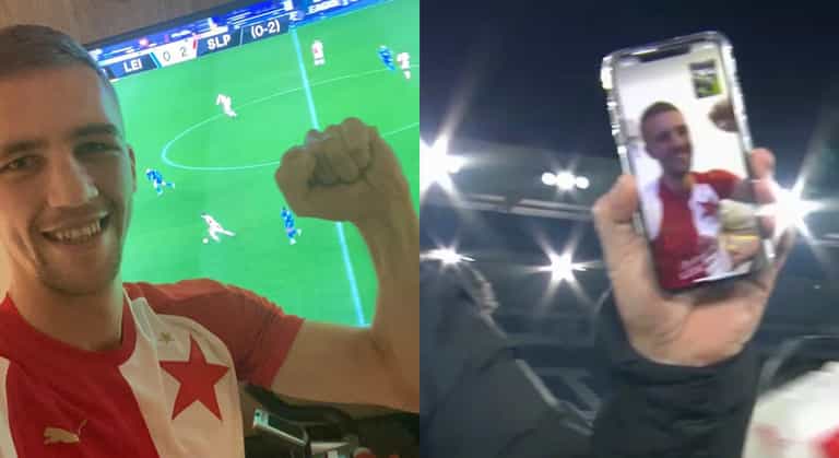 Slavia Prague players FaceTime Tomáš Souček after Leicester win Slavia Prague players FaceTime Tomáš Souček after Leicester win