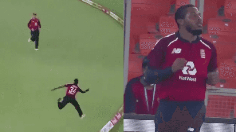Chris Jordan pulls off jaw-dropping catch in T20 vs India Chris Jordan pulls off jaw-dropping catch in T20 vs India