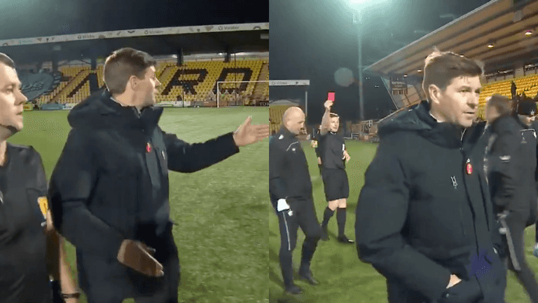 Steven Gerrard sent off during Rangers game for berating referee Steven Gerrard sent off during Rangers game for berating referee