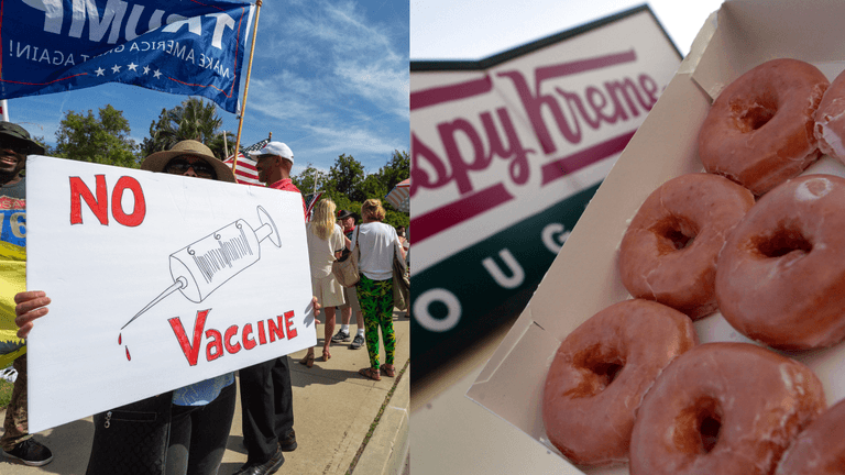 Anti-vaxxers are fuming about Krispy Kreme’s free doughnut offer Anti-vaxxers are fuming about Krispy Kreme’s free doughnut offer