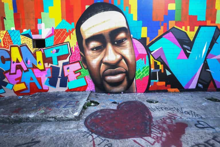 A George Floyd mural in Houston has been defaced with racial epiphets A George Floyd mural in Houston has been defaced with racial epiphets