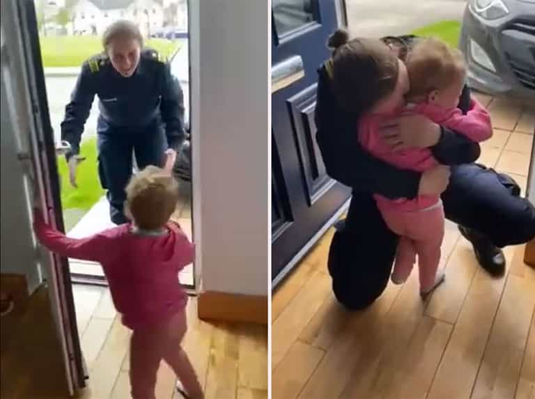 Irish mother reunites with her child as she returns from Navy ship Irish mother reunites with her child as she returns from Navy ship