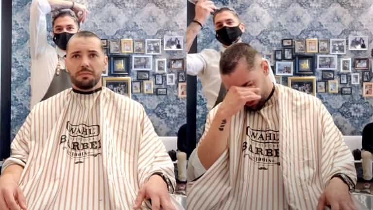 Barber shaves off own hair in solidarity with man with cancer Barber shaves off own hair in solidarity with man with cancer