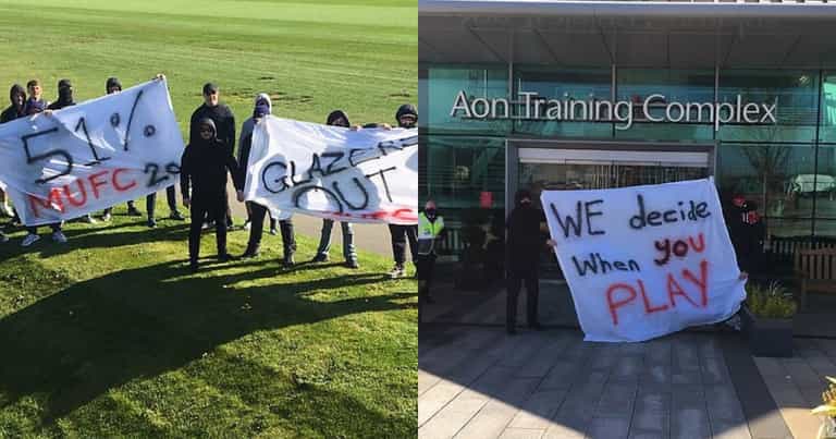 Man United fans break into training ground to protest against the Glazers Man United fans break into training ground to protest against the Glazers