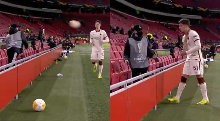 Roma player gives dignified response after angry Ajax ballboy launches ball at him Roma player gives dignified response after angry Ajax ballboy launches ball at him