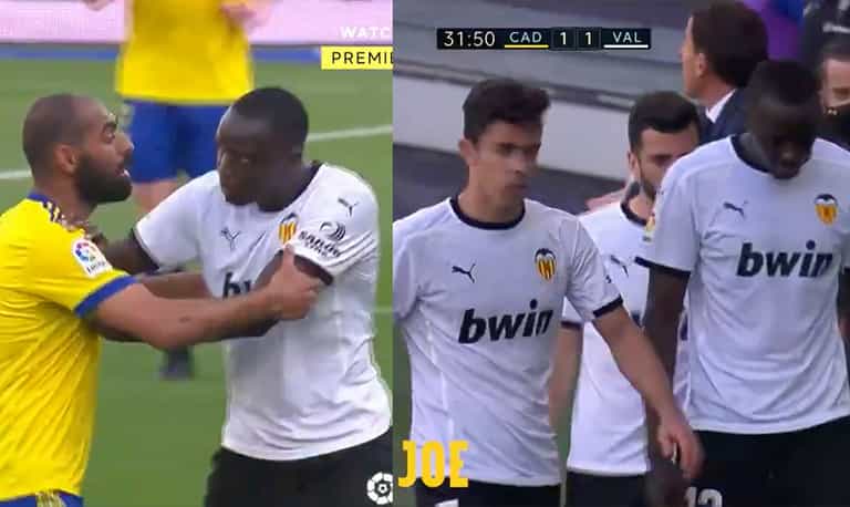 Valencia walk off after Mouctar Diakhaby accuses Cadiz player of racial abuse Valencia walk off after Mouctar Diakhaby accuses Cadiz player of racial abuse