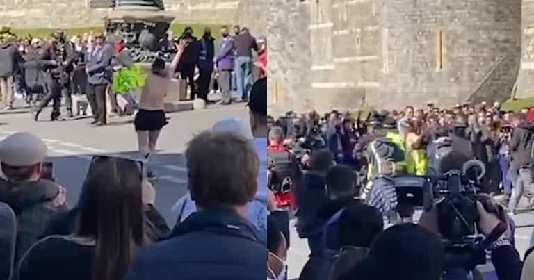 Topless woman arrested outside Windsor Castle Topless woman arrested outside Windsor Castle