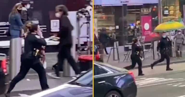 ‘Hero’ NYPD officer seen running with wounded child during shooting in Times Square ‘Hero’ NYPD officer seen running with wounded child during shooting in Times Square