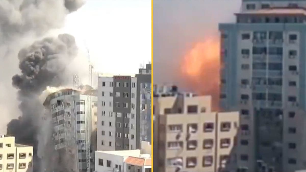 Al-Jalaa tower block in Gaza is flattened by Israeli airstrikes