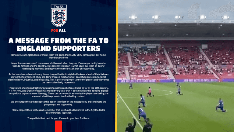 England make final appeal to fans not to boo players taking the knee England make final appeal to fans not to boo players taking the knee