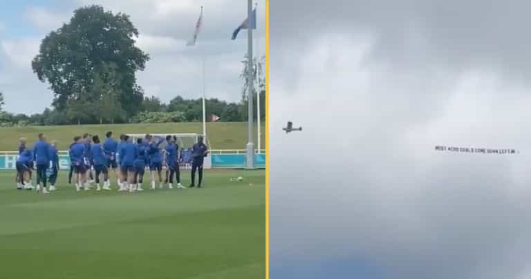 Plane flies over England training ground with banner warning about most Croatia goals coming down the left Plane flies over England training ground with banner warning about most Croatia goals coming down the left
