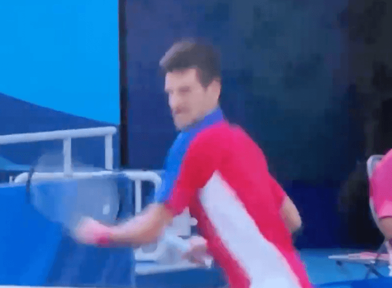 Novak Djokovic smashes racket in furious outburst during Olympic defeat Novak Djokovic smashes racket in furious outburst during Olympic defeat