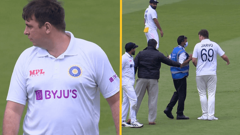 Cricket fan dressed as Indian player removed from pitch by stewards Cricket fan dressed as Indian player removed from pitch by stewards