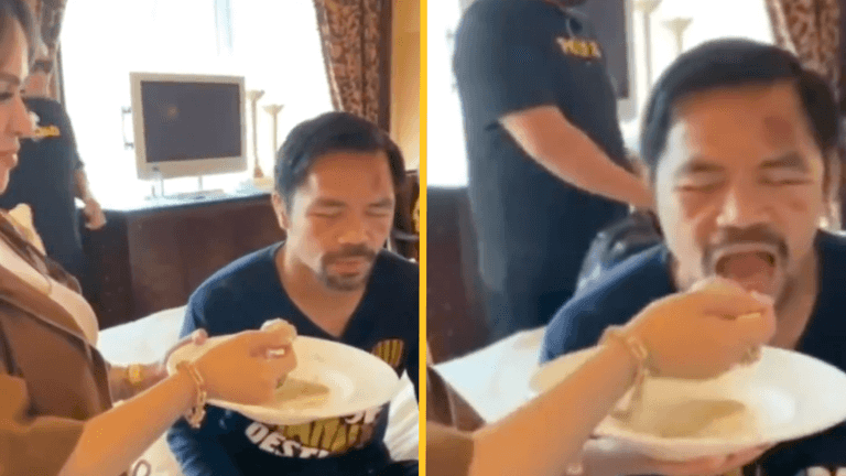 Manny Pacquiao struggles to open his eyes after brutal boxing defeat Manny Pacquiao struggles to open his eyes after brutal boxing defeat
