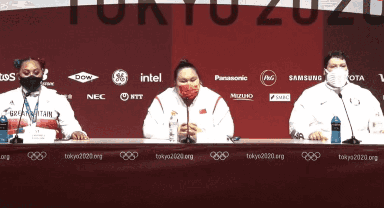 Weightlifting medallists sit in silence after question about trans athlete Laurel Hubbard Weightlifting medallists sit in silence after question about trans athlete Laurel Hubbard