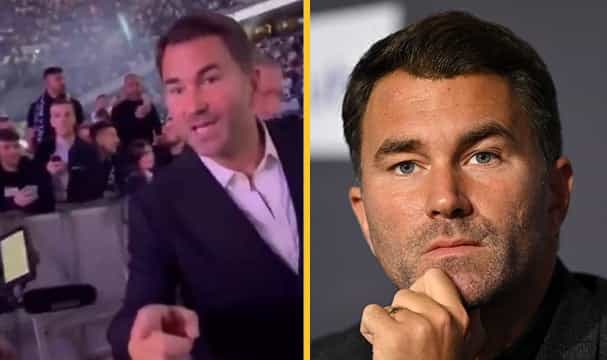 Eddie Hearn involved in heated exchange with fan at Joshua vs Usyk fight Eddie Hearn involved in heated exchange with fan at Joshua vs Usyk fight
