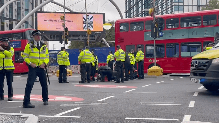 Insulate Britain block major roundabout in central London Insulate Britain block major roundabout in central London